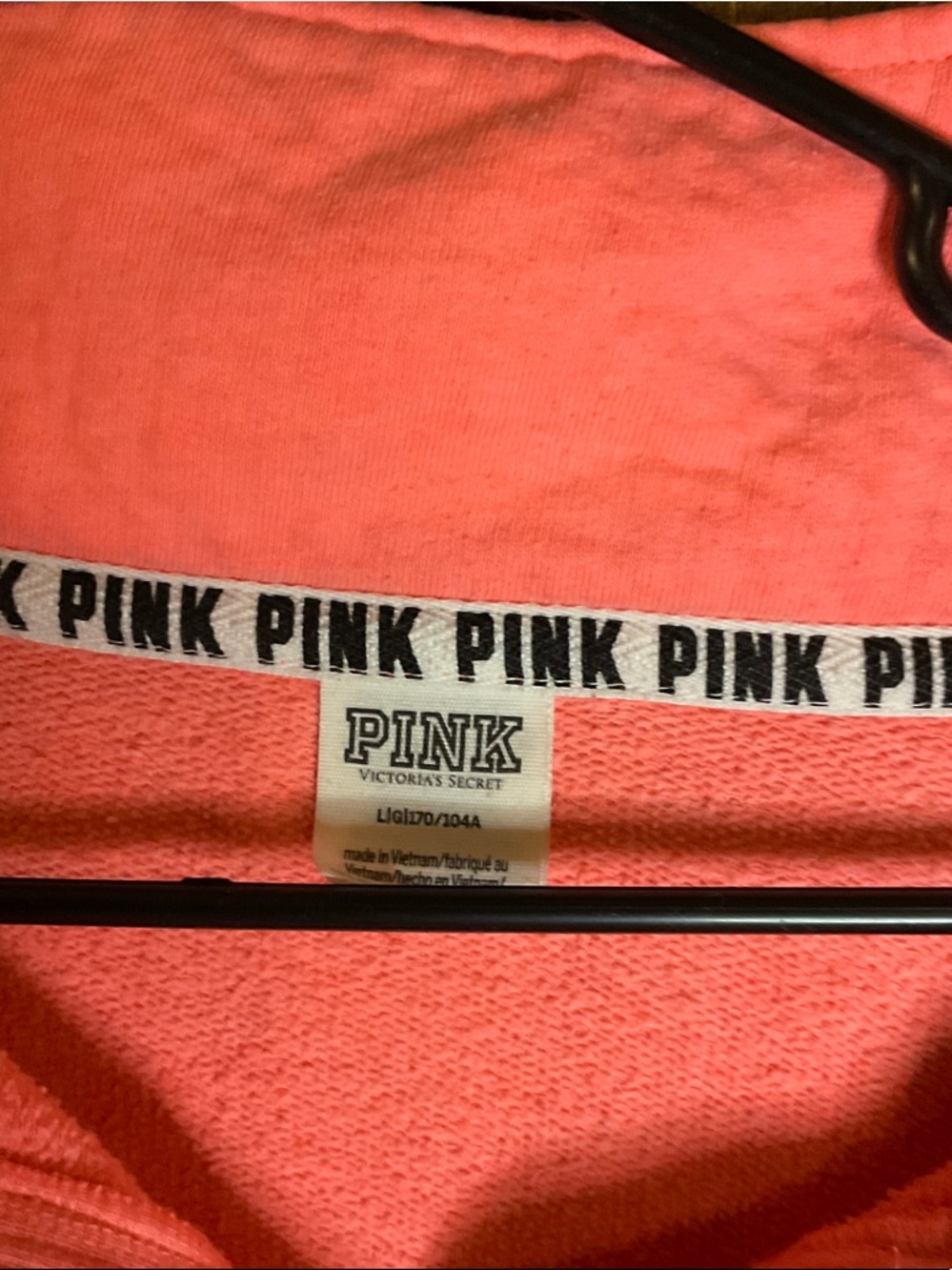 PINK Victoria's Secret Coral Half-Zip Pullover with White & Black Sleeve Stripes - Picture 2 of 6